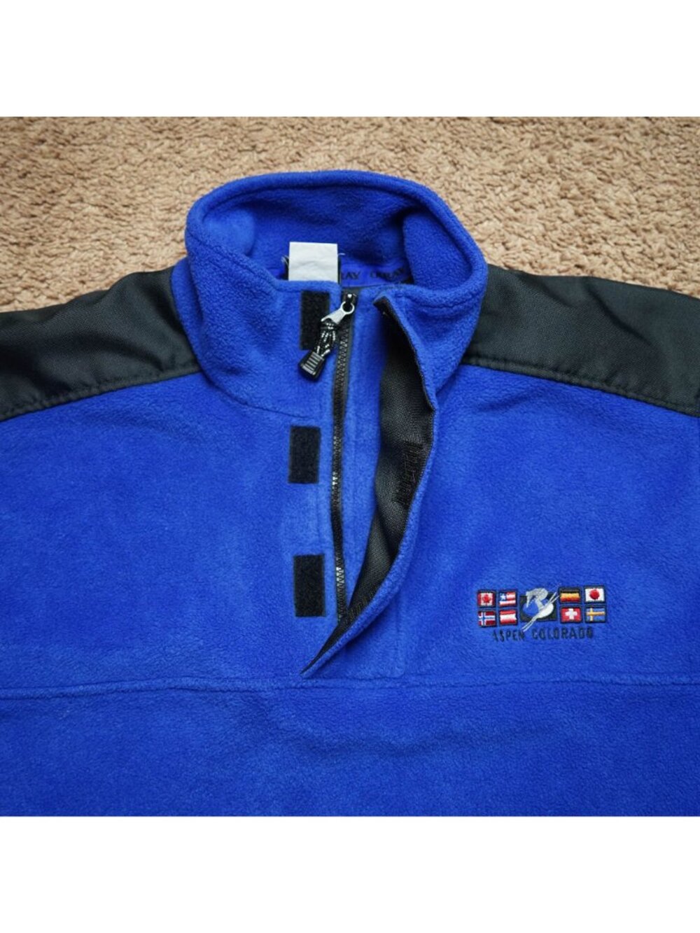 Y2K Ouray Aspen Colorado Fleece Sweatshirt Mens L Blue 1/4 Zip Pullover Ski - Picture 3 of 11